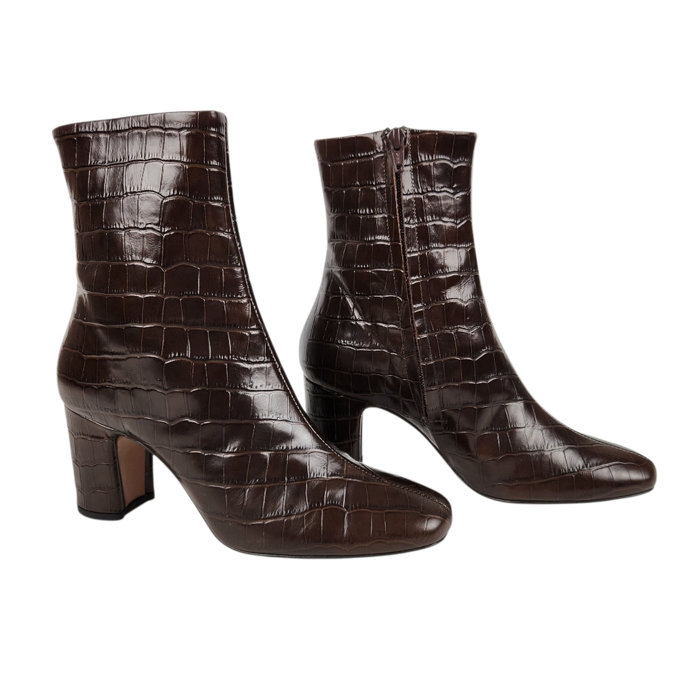 Rouje Brown Croc-Embossed Ankle Boots